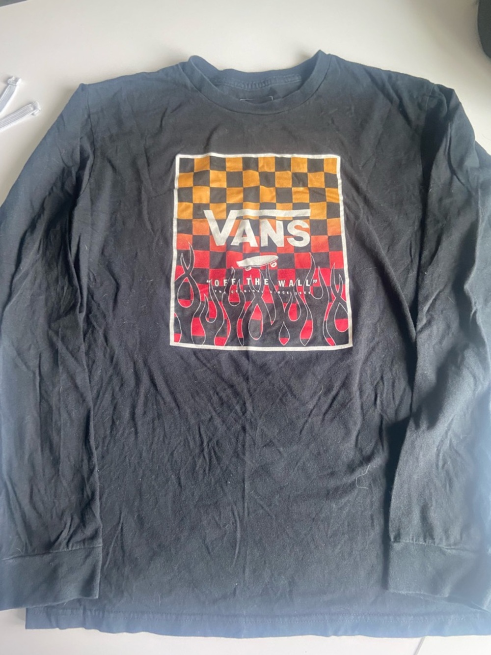Vans Black Tee with Orange and White Checker Graphic